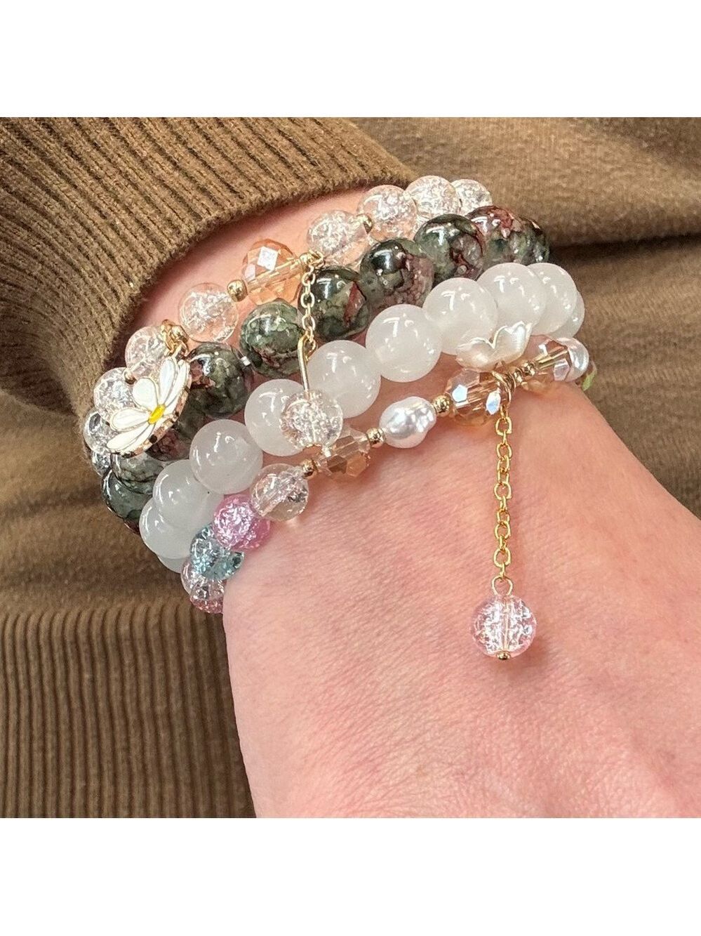 0102. Elegant Multi-Color Glass Beaded Bracelet Set